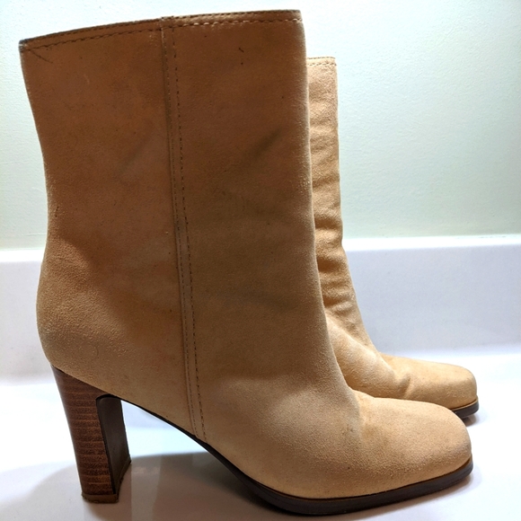 Butter Soft Women's Tan Suede Square Toe Heeled Boot - Size 7 - Picture 1 of 8